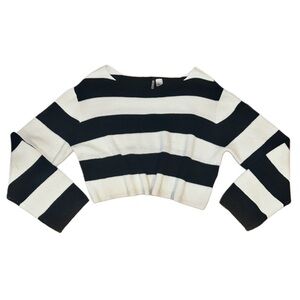 Navy and White Striped Cropped Sweater